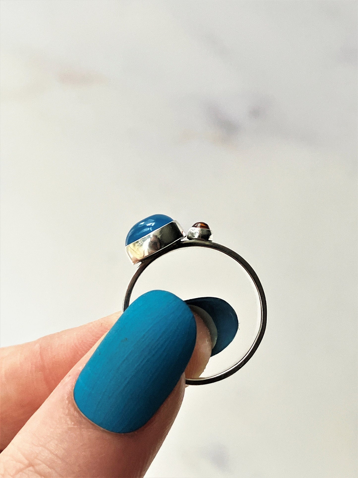 Bluebird - Blue Chalcedony, Citrine and Sterling Silver Ring - UK Size P1/2