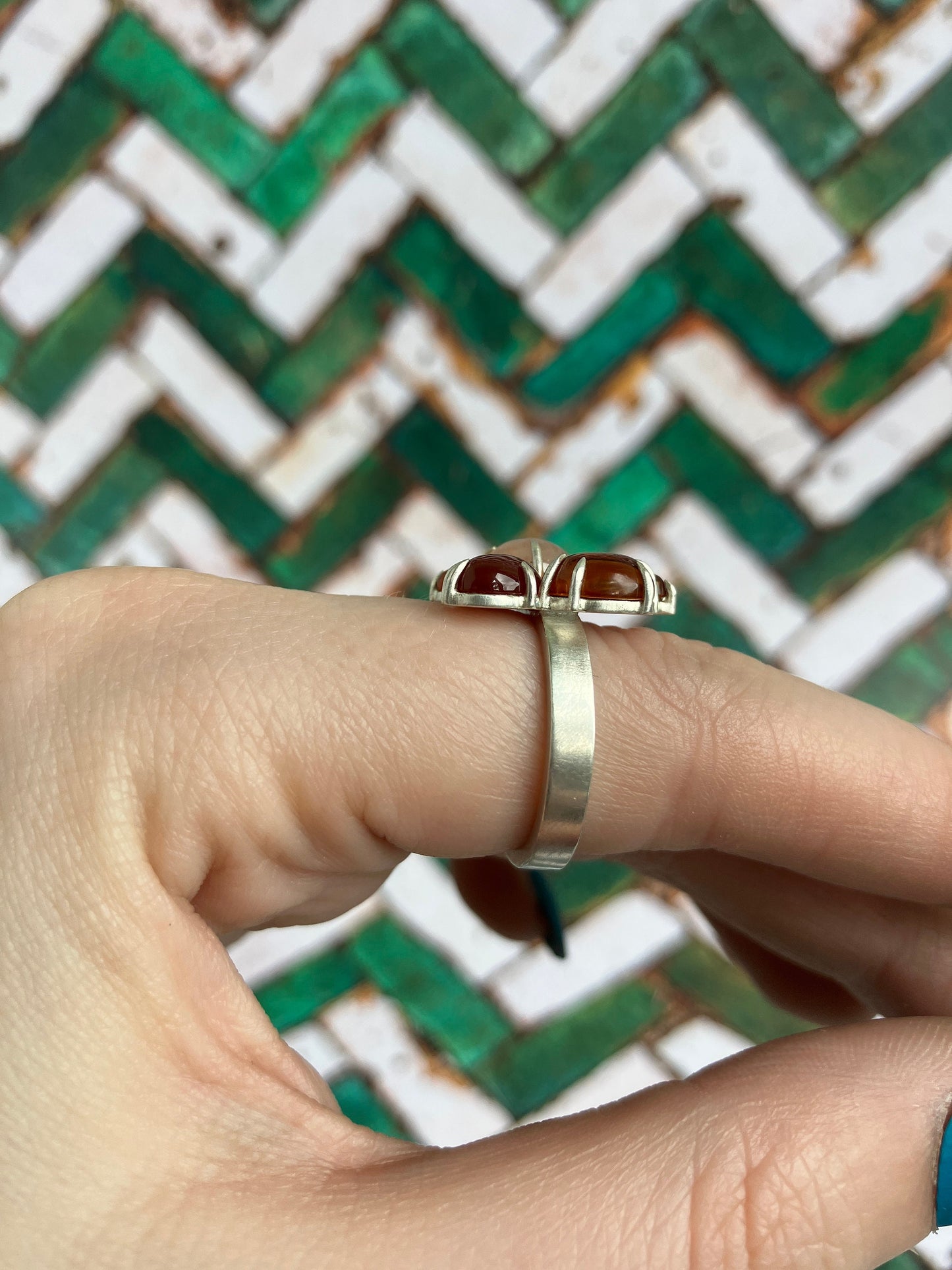 Negroni Ring - Carnelian, Garnet, Amber, Fire Quartz and Sterling Silver Ring - UK Size N