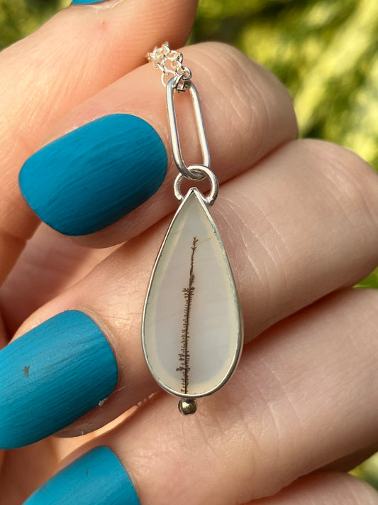 Dendritic Agate, 18ct Gold and Sterling Silver Pendant Necklace on Sterling Silver Chain