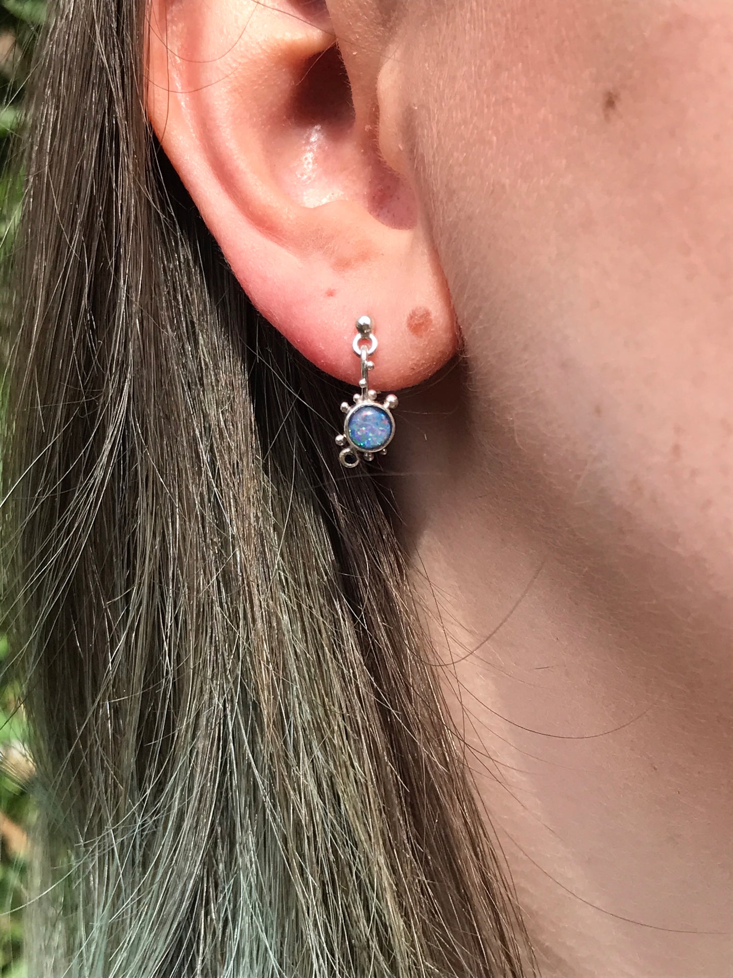 Evil/Good Twin - Opal, Black Sapphire and White Sapphire Stud Earrings