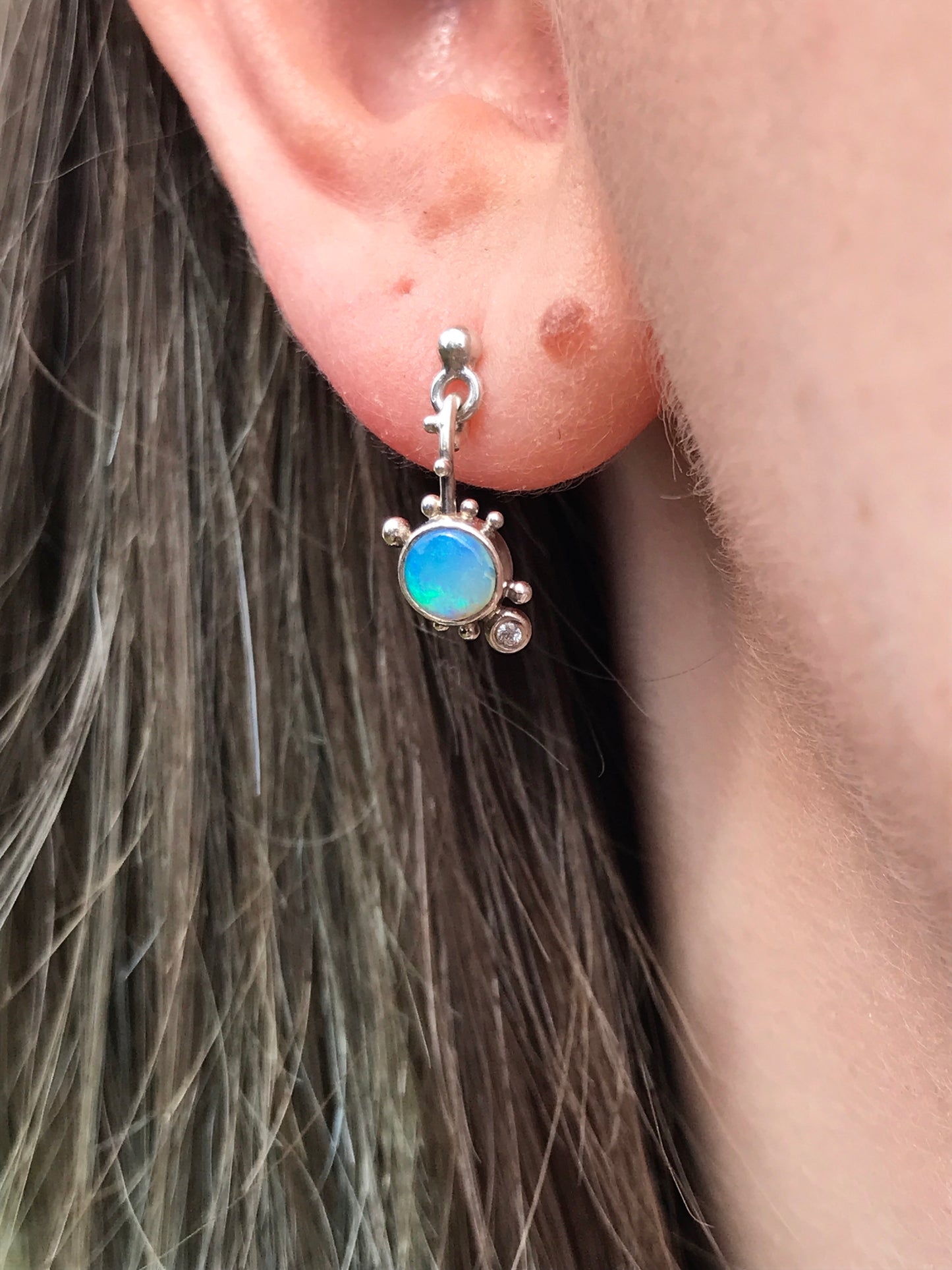 Evil/Good Twin - Opal, Black Sapphire and White Sapphire Stud Earrings