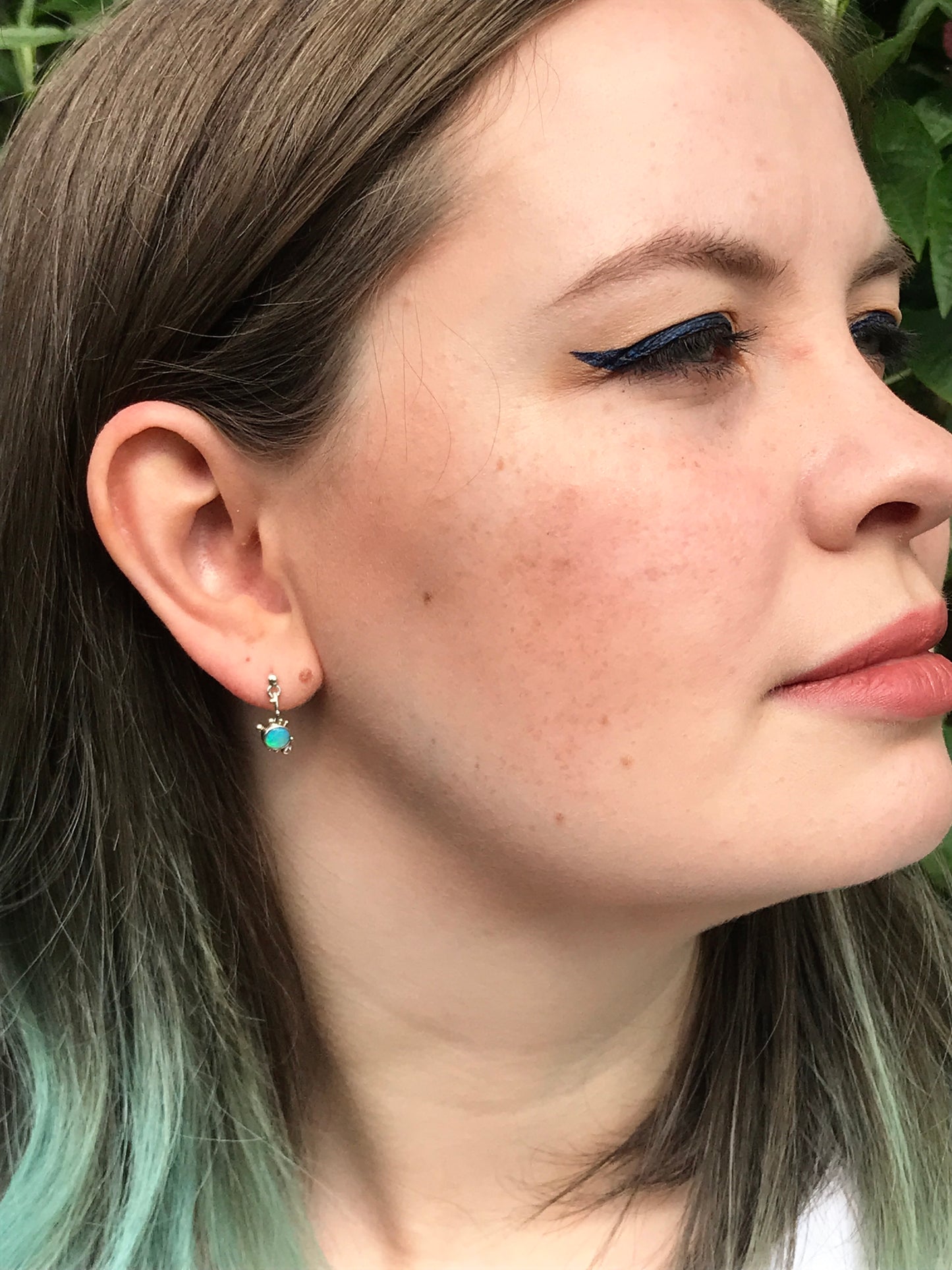 Evil/Good Twin - Opal, Black Sapphire and White Sapphire Stud Earrings