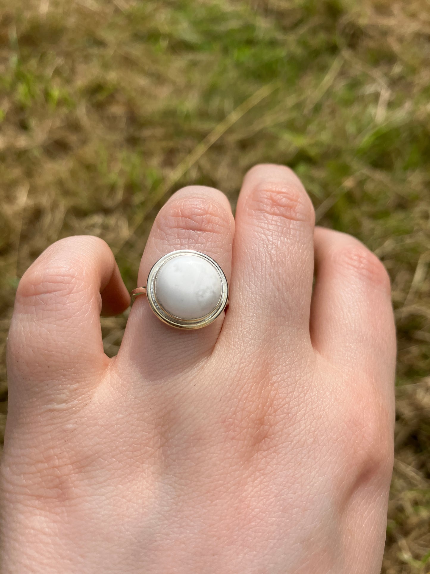 Howlite and Sterling Silver Ring - UK Size L