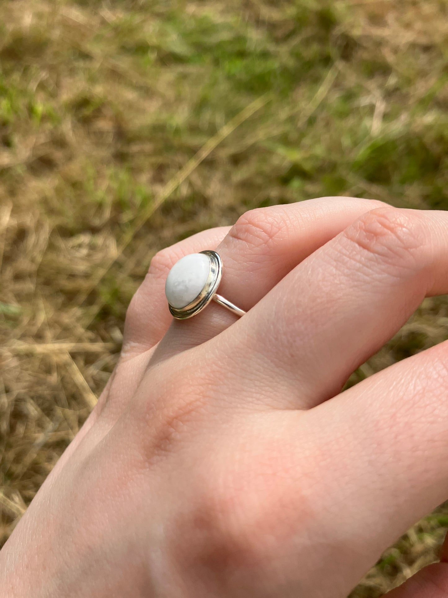 Howlite and Sterling Silver Ring - UK Size L