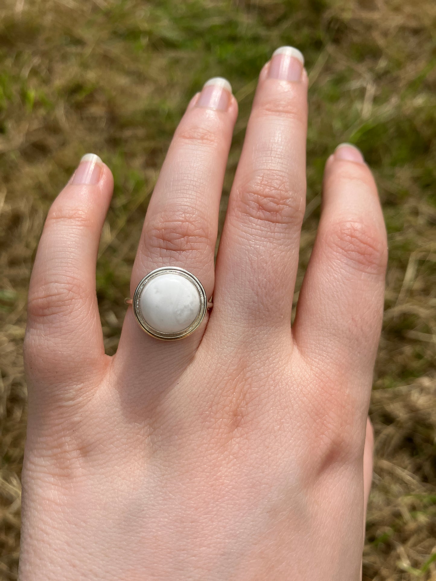 Howlite and Sterling Silver Ring - UK Size L