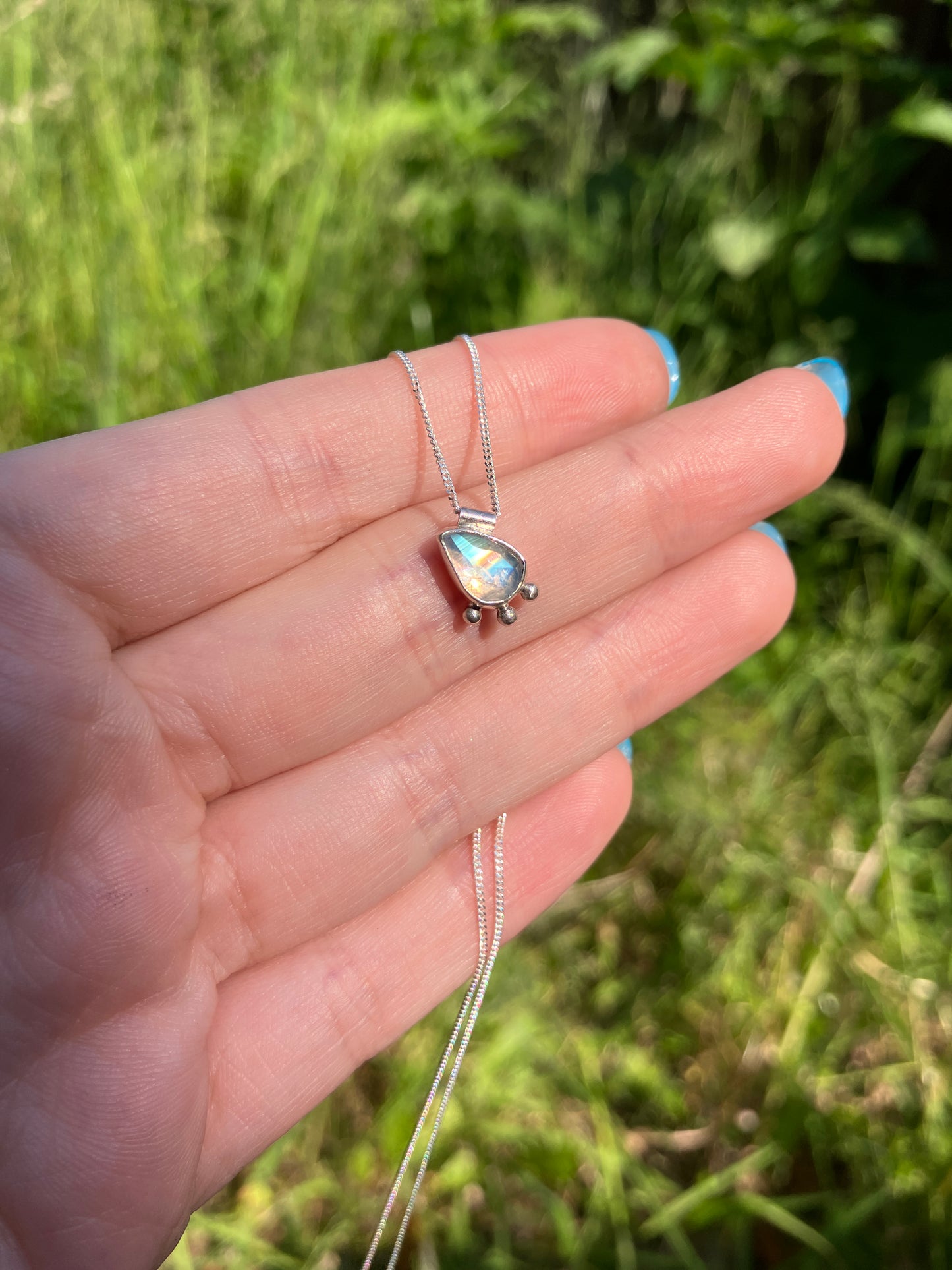 Moonstone and Sterling Silver Necklace with Granulation Detail