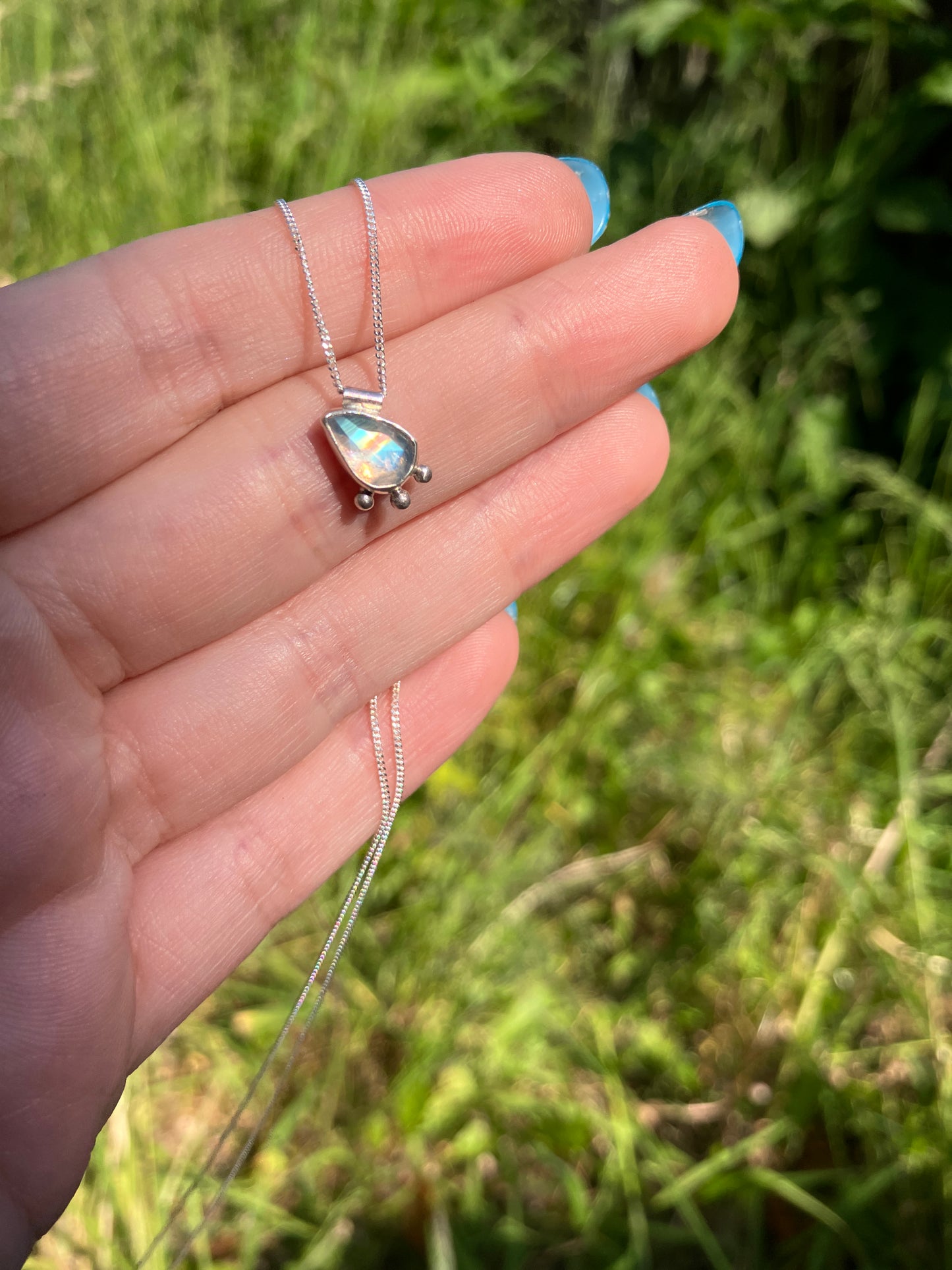 Moonstone and Sterling Silver Necklace with Granulation Detail