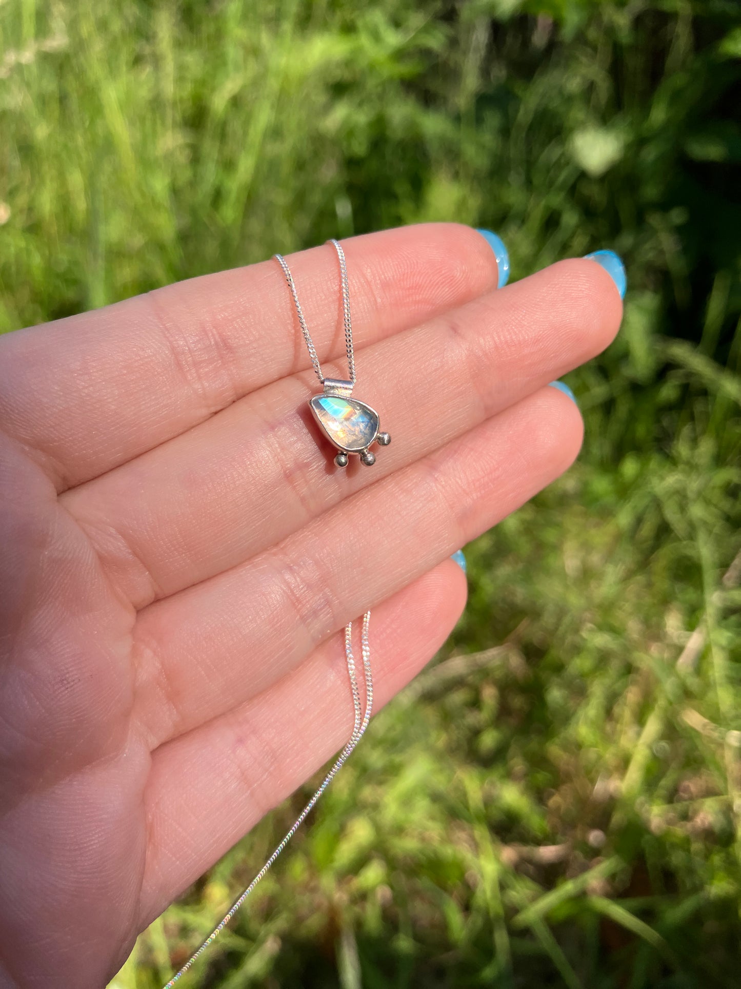 Moonstone and Sterling Silver Necklace with Granulation Detail