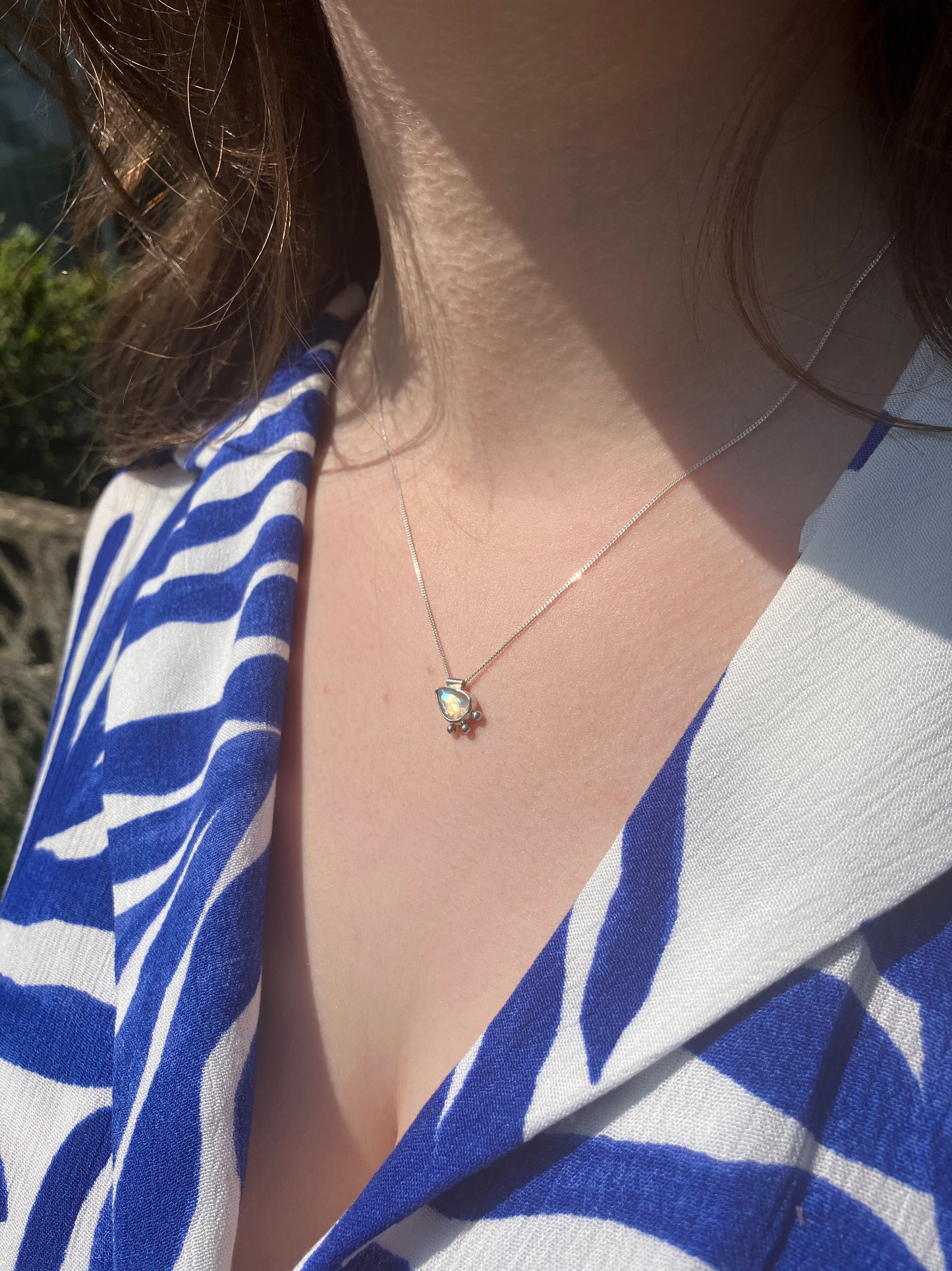 Moonstone and Sterling Silver Necklace with Granulation Detail