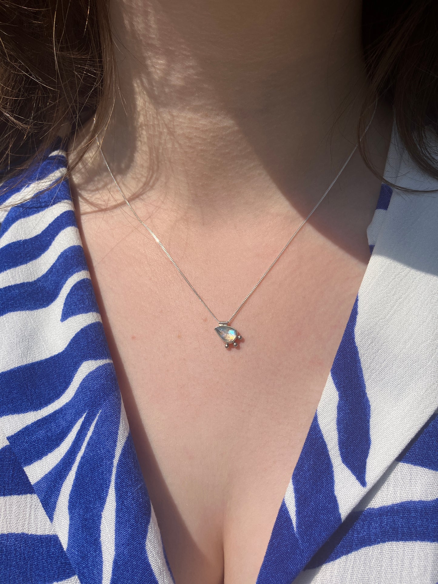 Moonstone and Sterling Silver Necklace with Granulation Detail