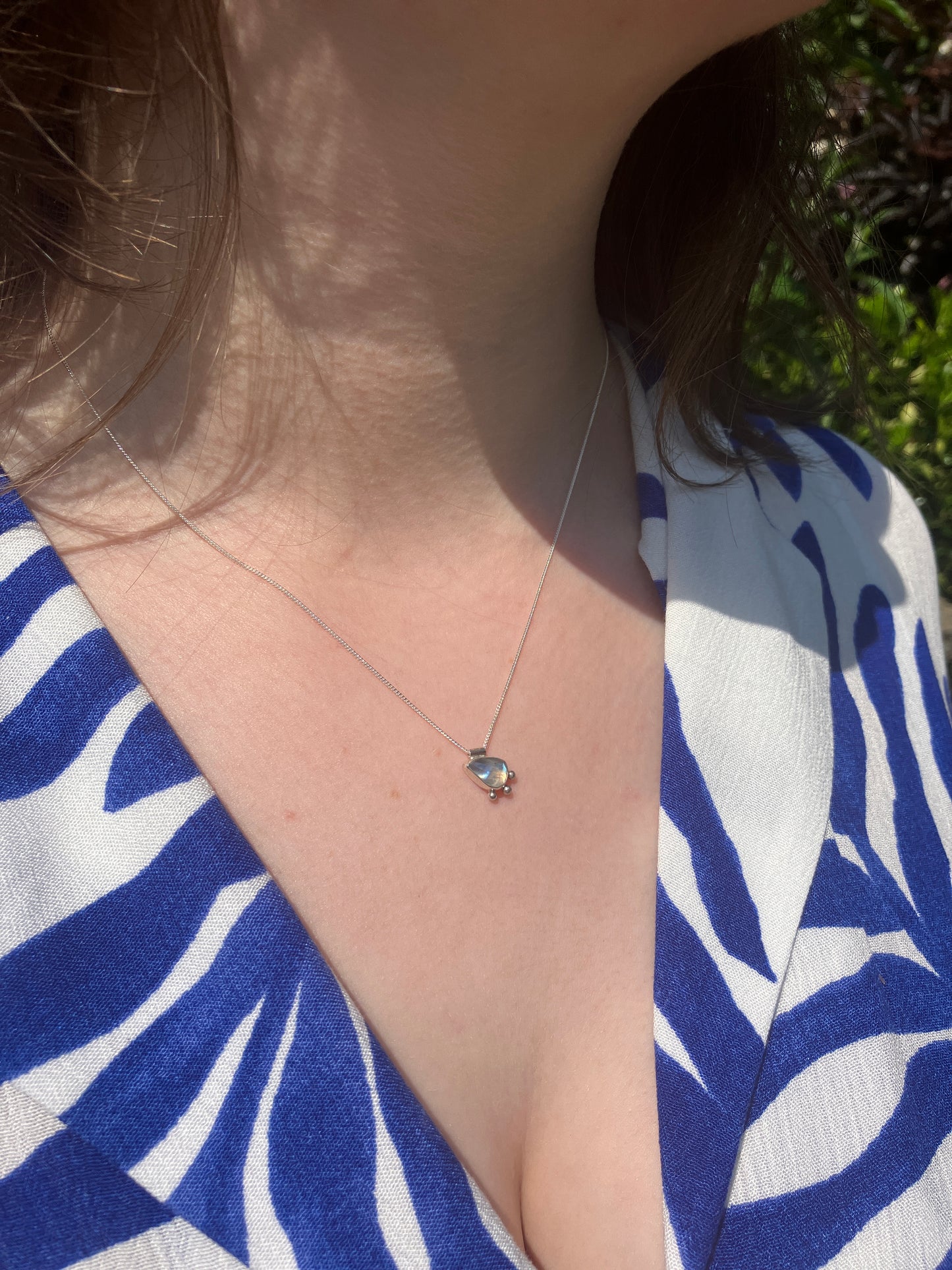 Moonstone and Sterling Silver Necklace with Granulation Detail