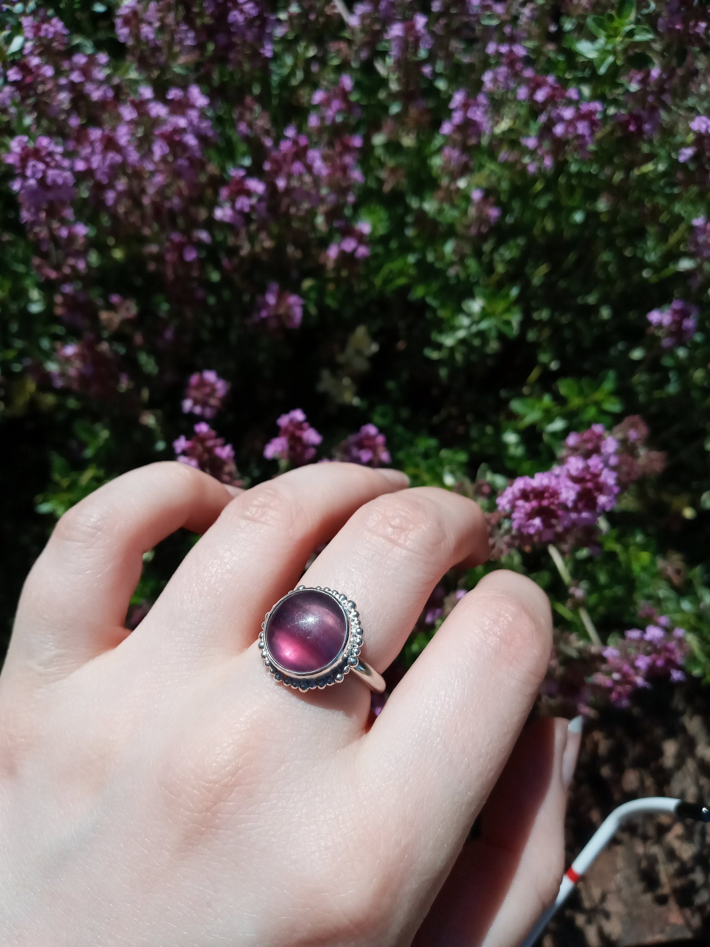 The Susan Ring - Fluorite and Sterling Silver Ring with Halo of Granulation