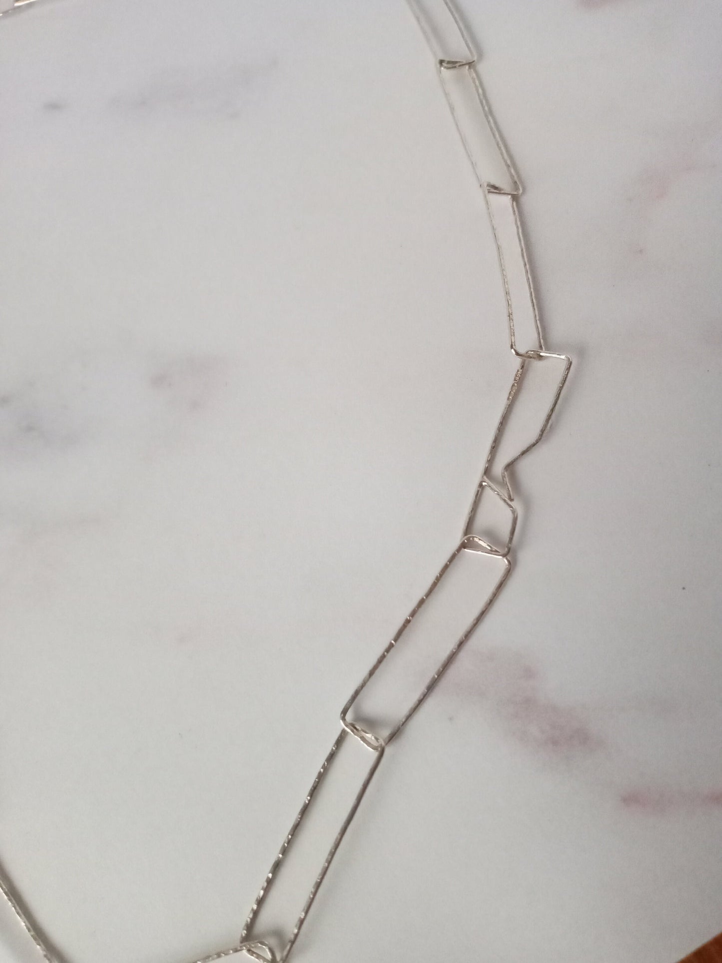 Handmade Sterling Silver Hammered Rectangular Chain Necklace