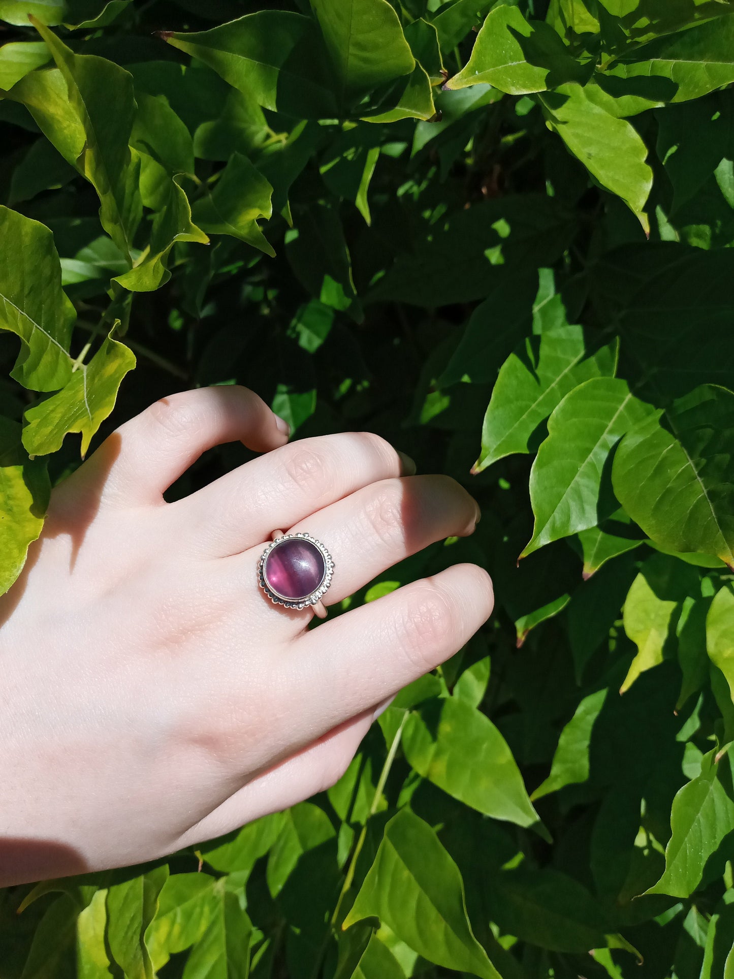 The Susan Ring - Fluorite and Sterling Silver Ring with Halo of Granulation
