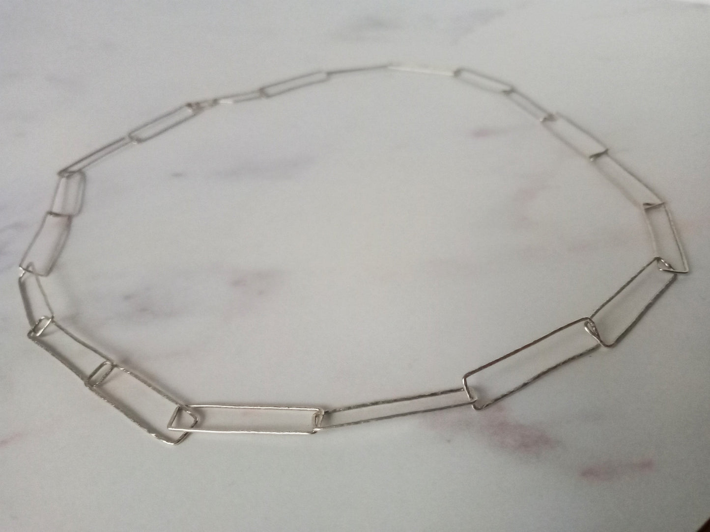 Handmade Sterling Silver Hammered Rectangular Chain Necklace