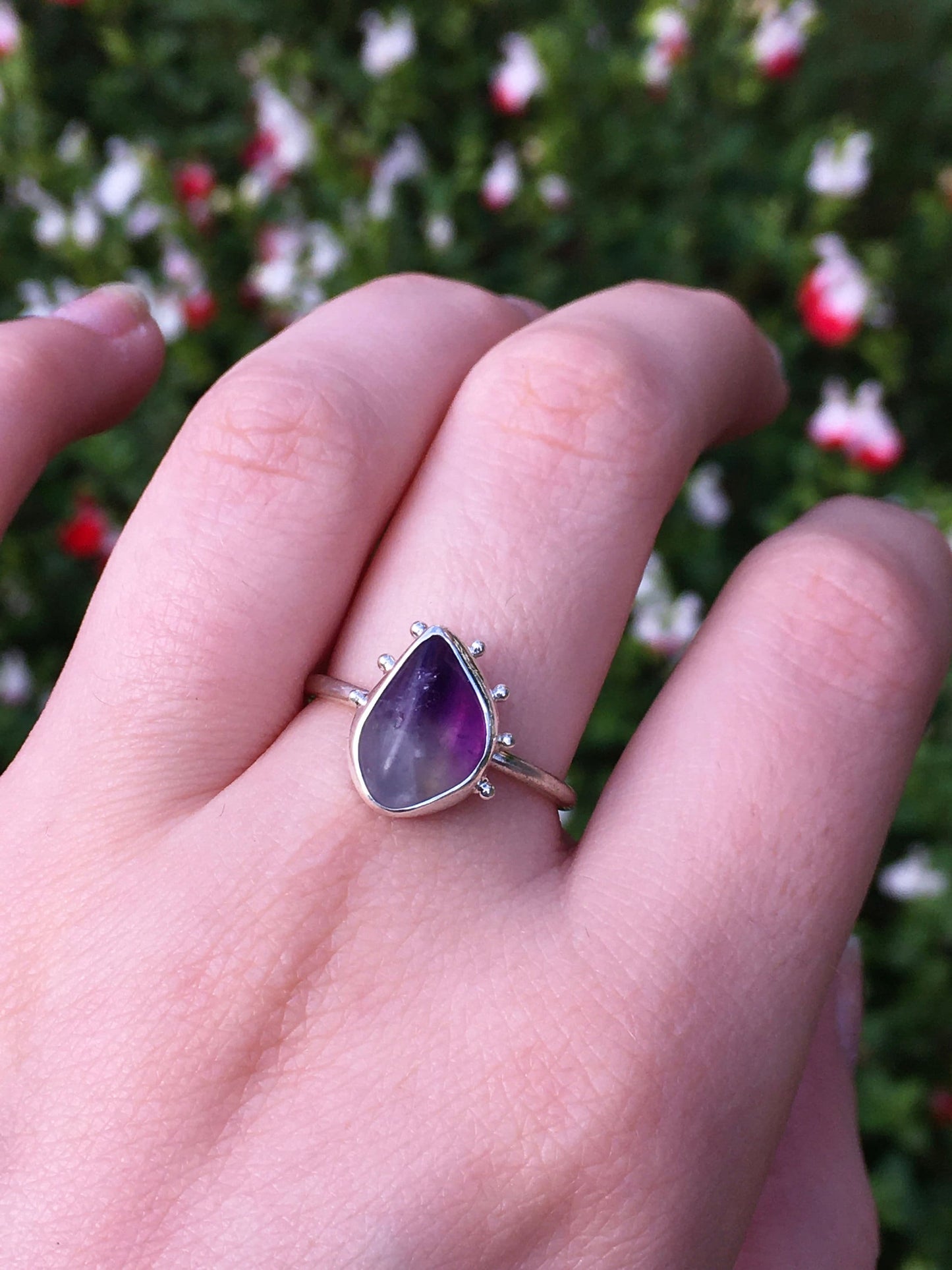 Purple Haze Ring - Amethyst and Sterling Silver Ring with Granulation - UK Size O