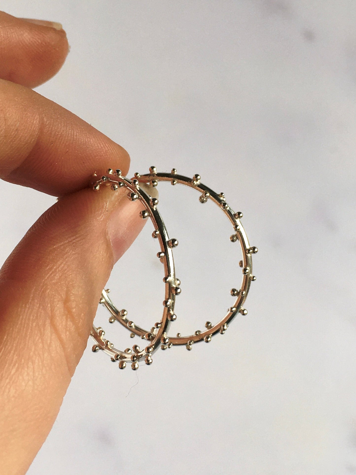 Big Sterling Silver Hoops with Granulation and Stud Closure