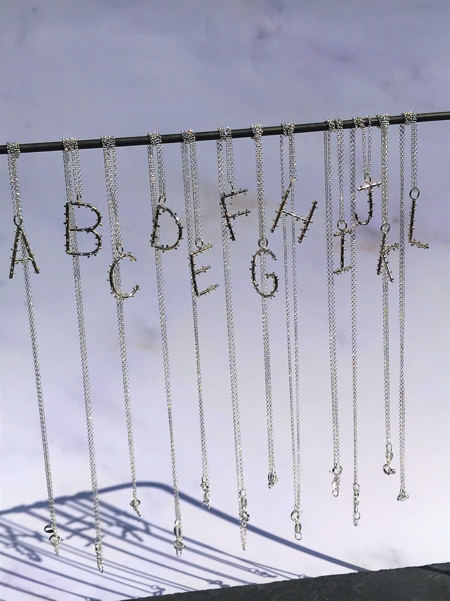 Sterling Silver Alphabet Initial Name Pendant Necklaces with Granulation