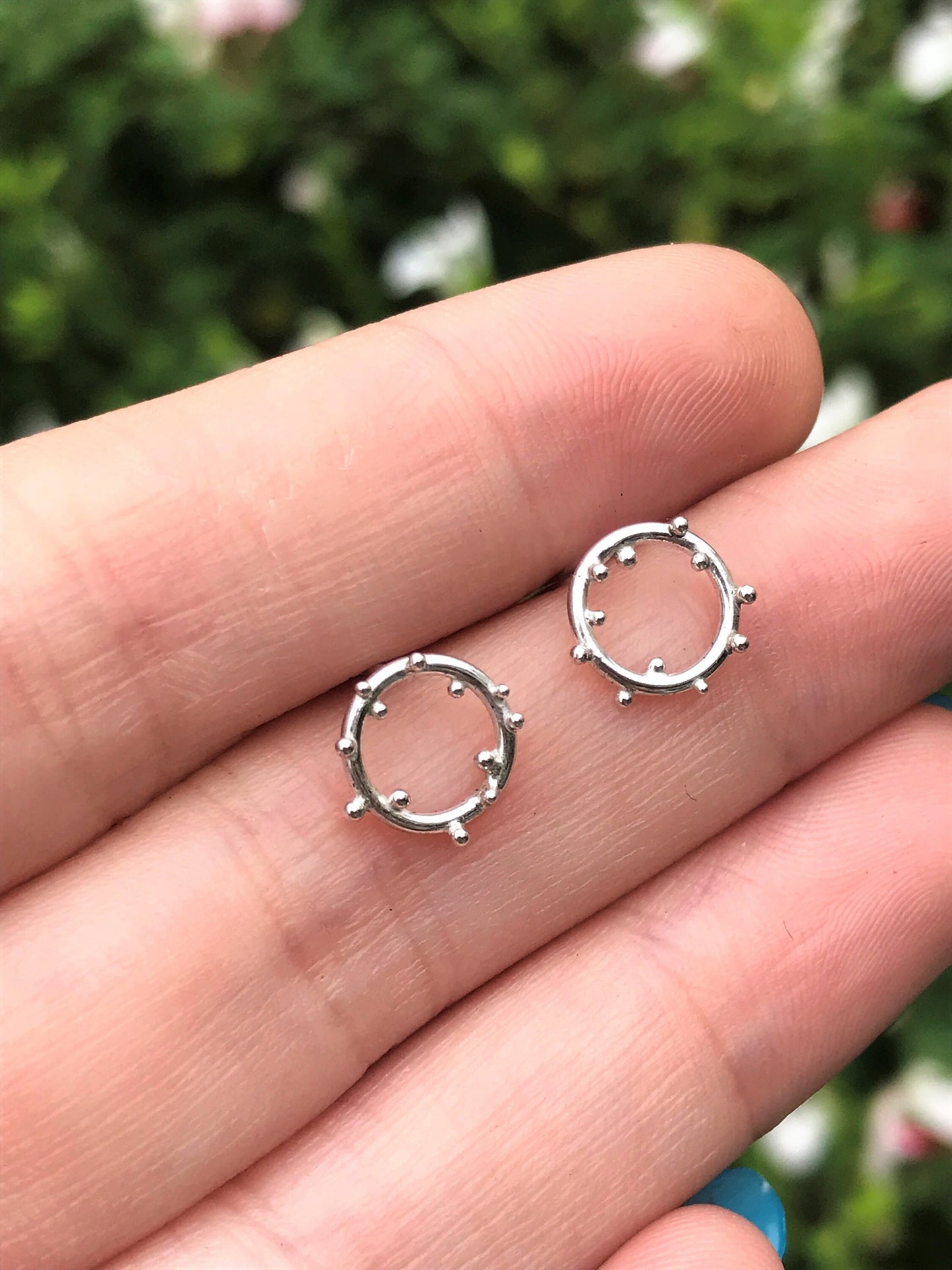 Sterling Silver Iota Circle Stud Earrings with Granulation - Mini (Silver and Black), Midi and Maxi