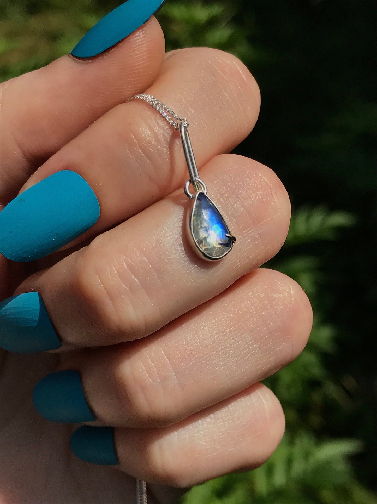 Rainbow Moonstone, 9ct Gold and Sterling Silver Pendant Necklace on Sterling Silver Chain
