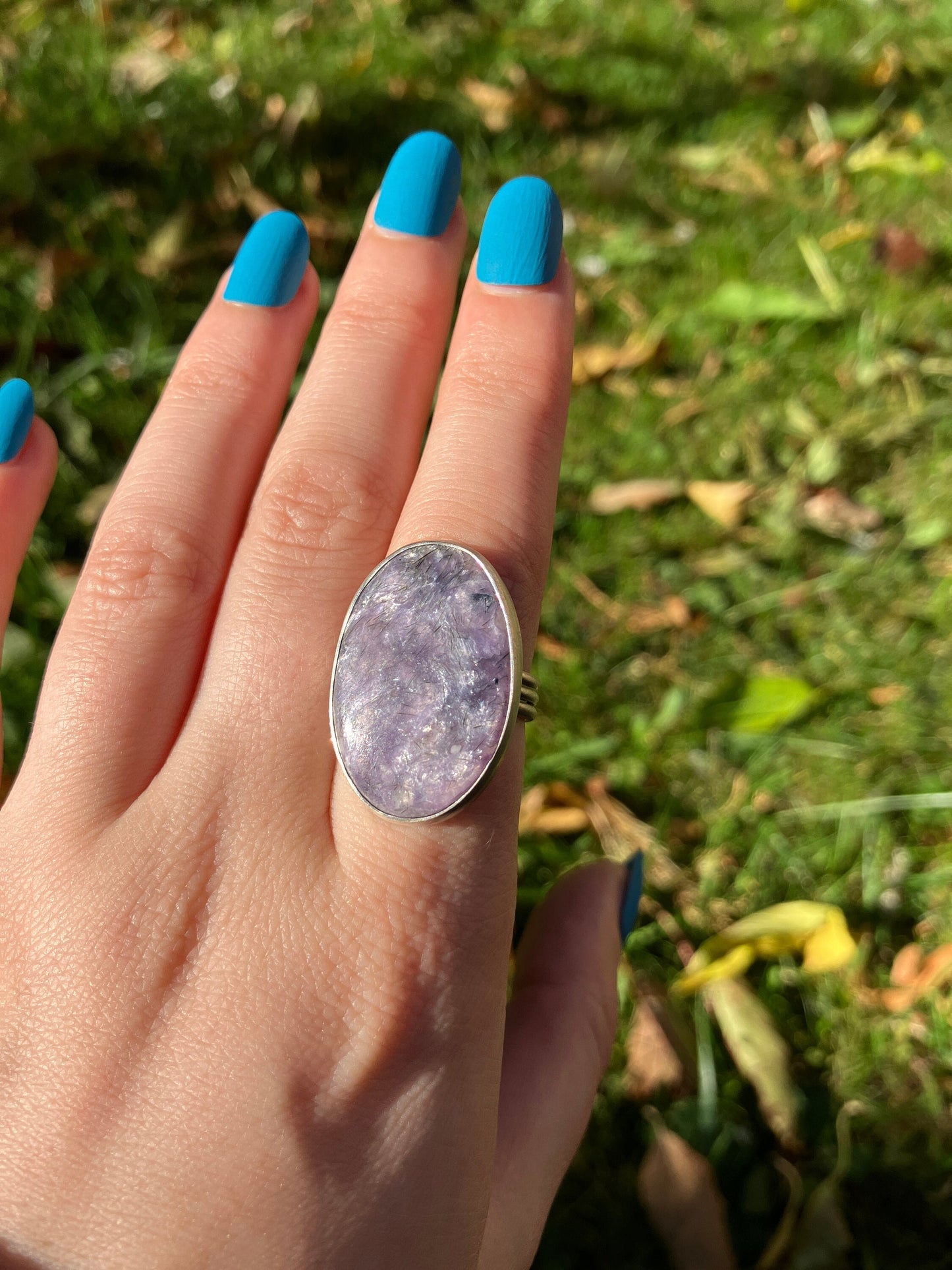 Charoite and Sterling Silver Ring - UK Size L