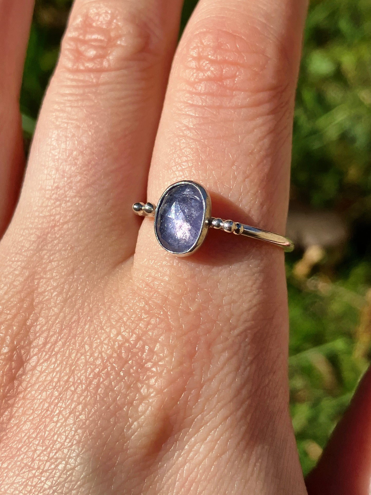 Tanzanite and Sterling Silver Granulation Ring - UK Size R