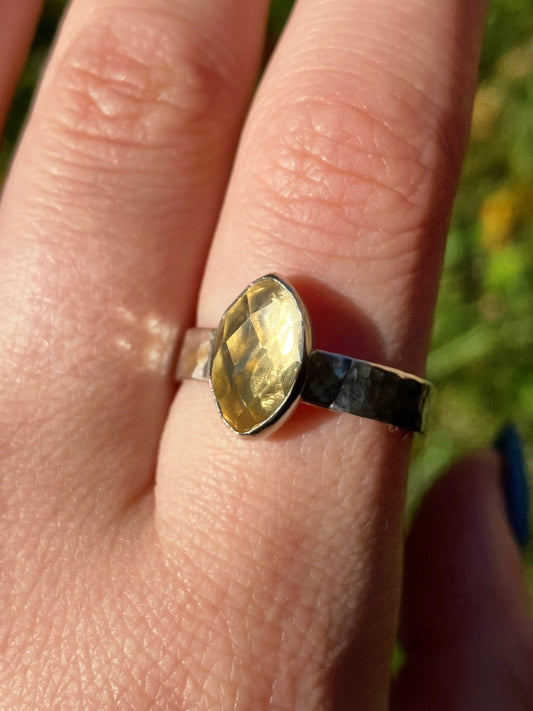 Citrine, Sterling Silver and 18ct Gold Ring - Size Q 1/2