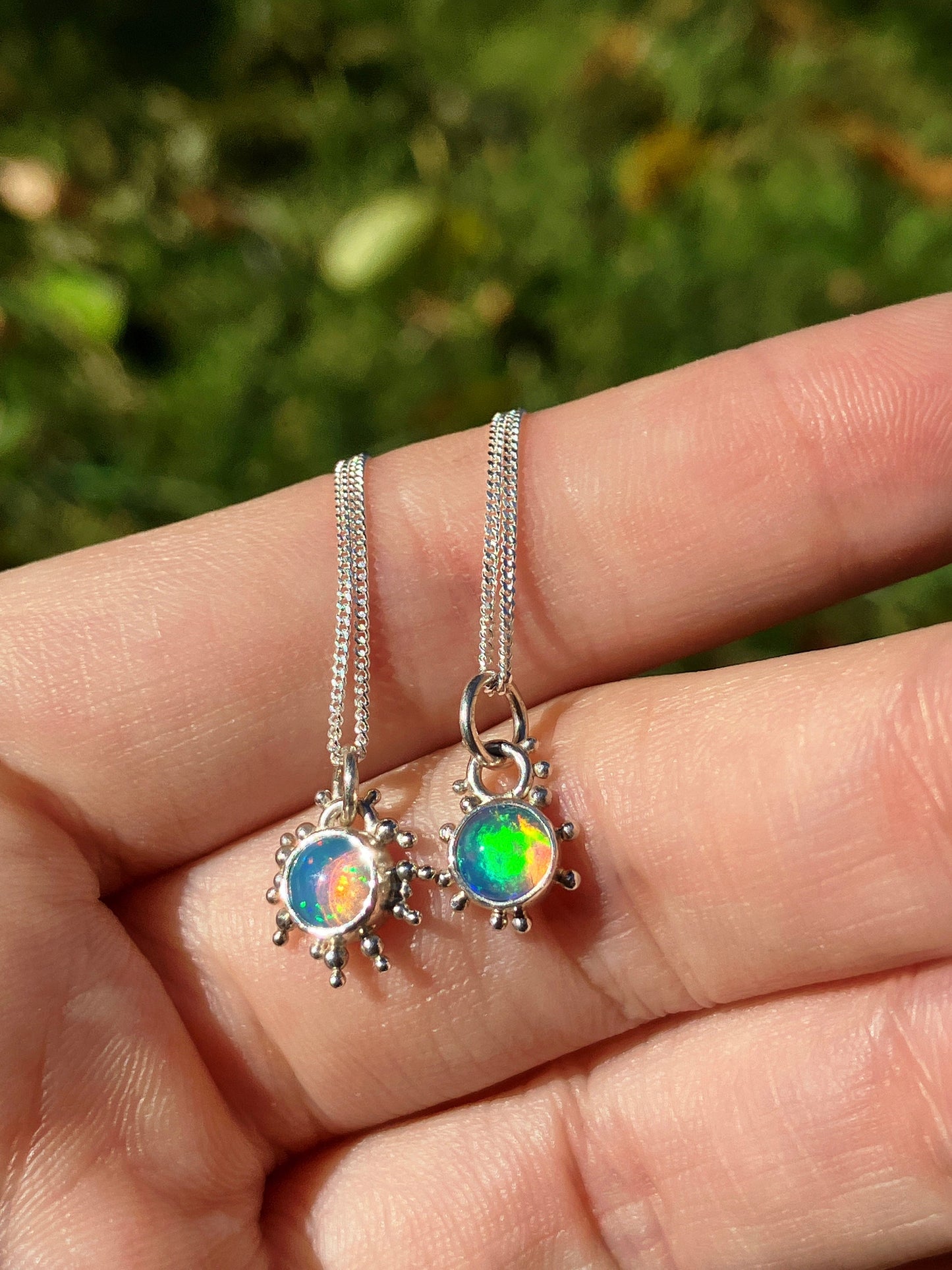 Opal and Sterling Silver Granulation Pendant Necklaces on Sterling Silver Chain
