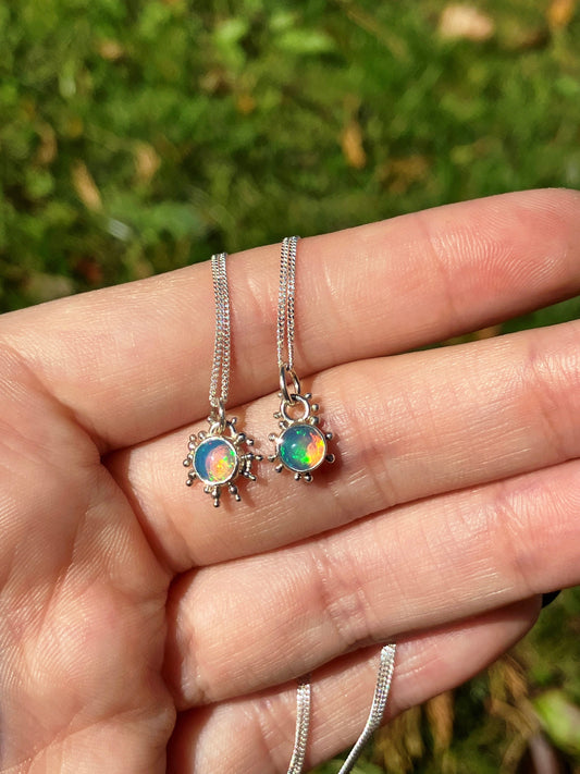 Opal and Sterling Silver Granulation Pendant Necklaces on Sterling Silver Chain