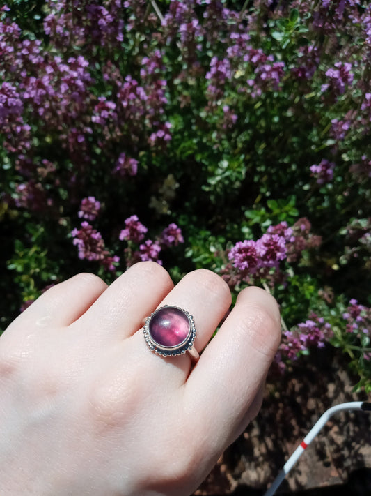 The Susan Ring - Fluorite and Sterling Silver Ring with Halo of Granulation