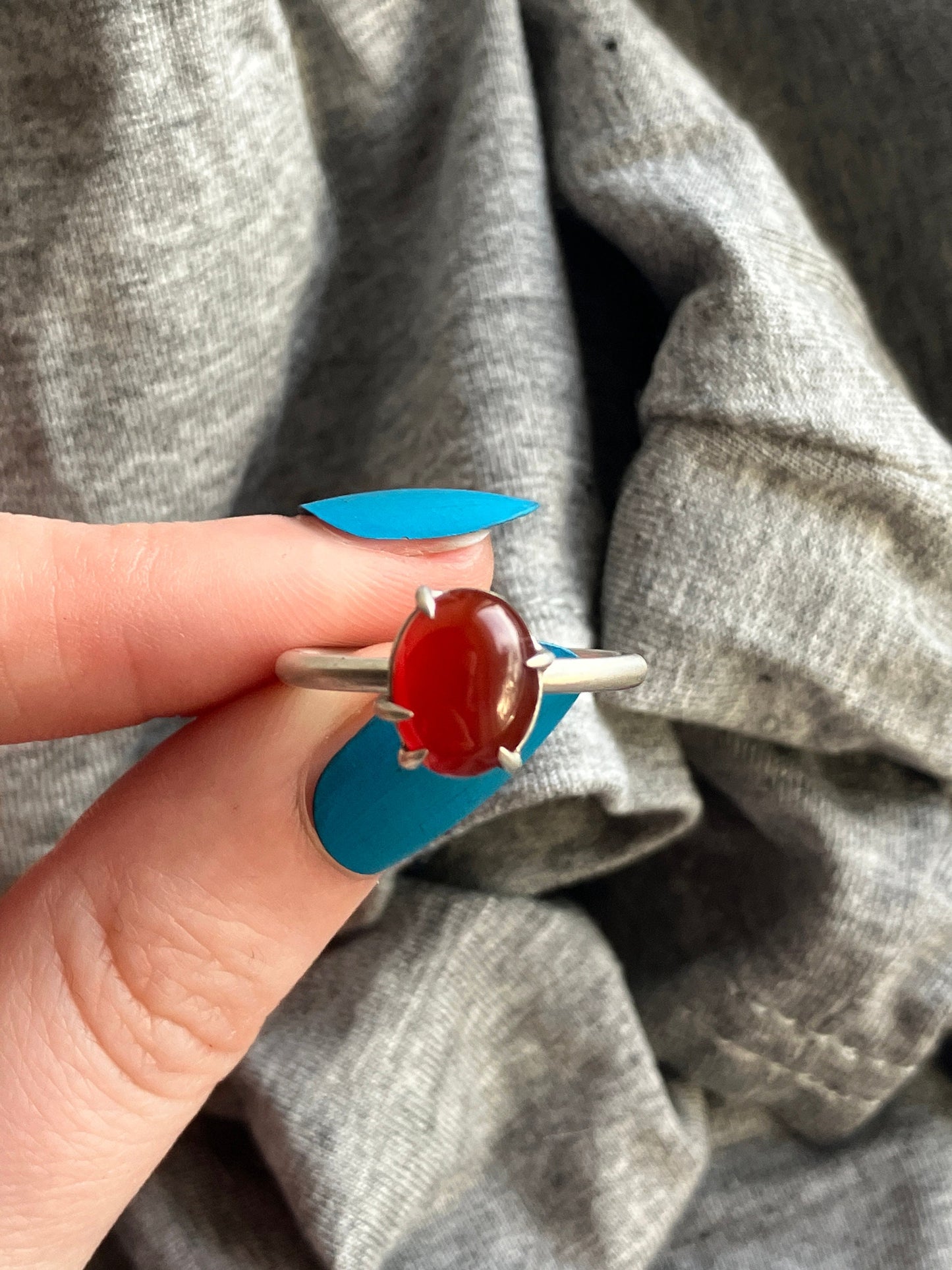Claw Set Carnelian and Recycled Sterling Silver Ring - UK Size N 1/2